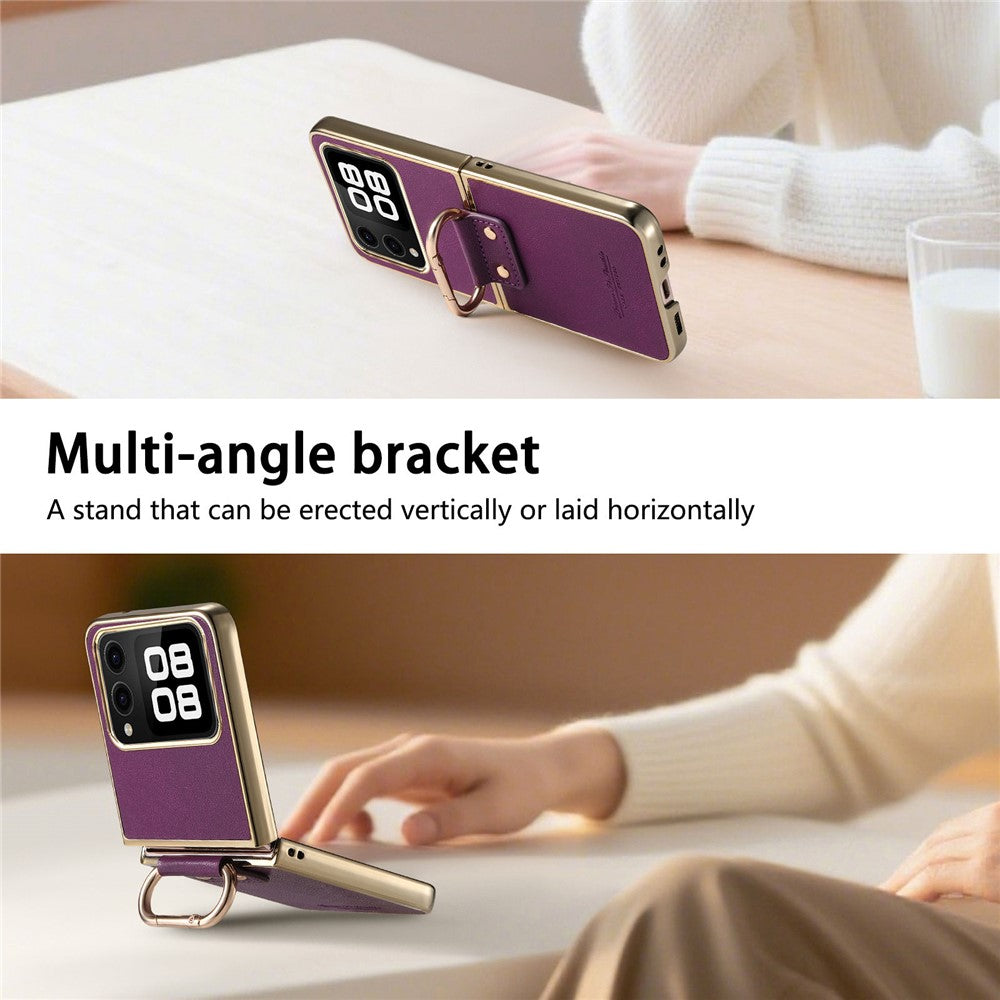 For Huawei nova Flip 5G Case Electroplating Leather Coated PC Phone Cover with Spring Ring Buckle Kickstand