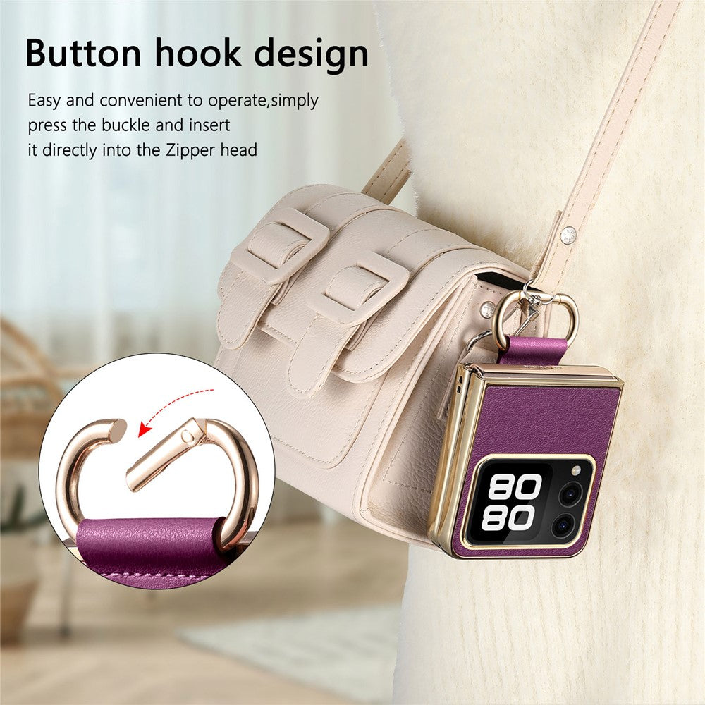 For Huawei nova Flip 5G Case Electroplating Leather Coated PC Phone Cover with Spring Ring Buckle Kickstand