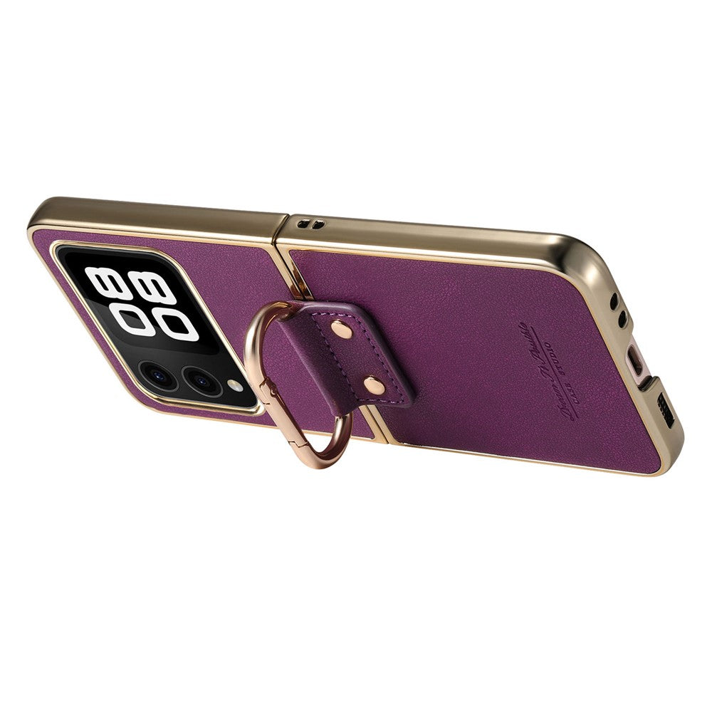 For Huawei nova Flip 5G Case Electroplating Leather Coated PC Phone Cover with Spring Ring Buckle Kickstand