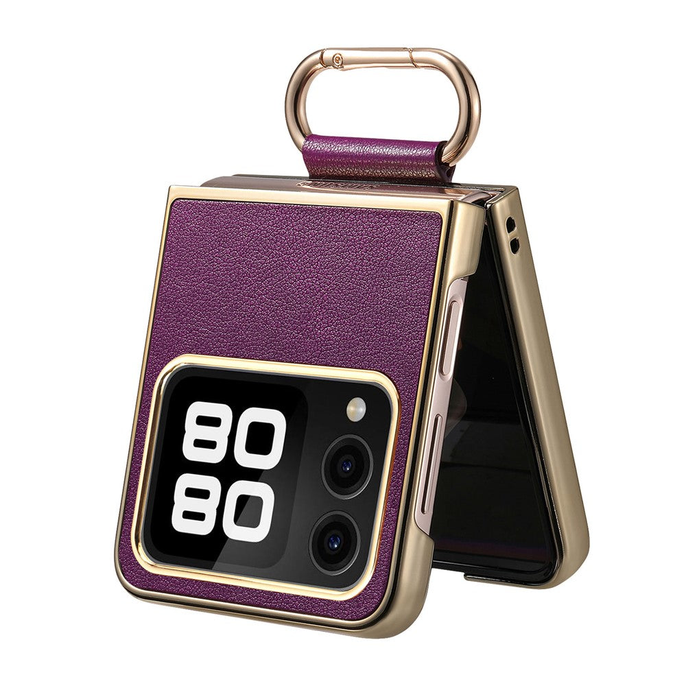 For Huawei nova Flip 5G Case Electroplating Leather Coated PC Phone Cover with Spring Ring Buckle Kickstand