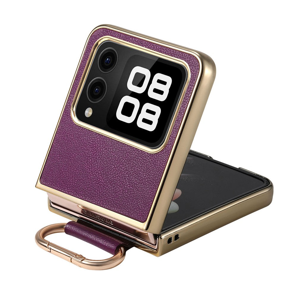 For Huawei nova Flip 5G Case Electroplating Leather Coated PC Phone Cover with Spring Ring Buckle Kickstand