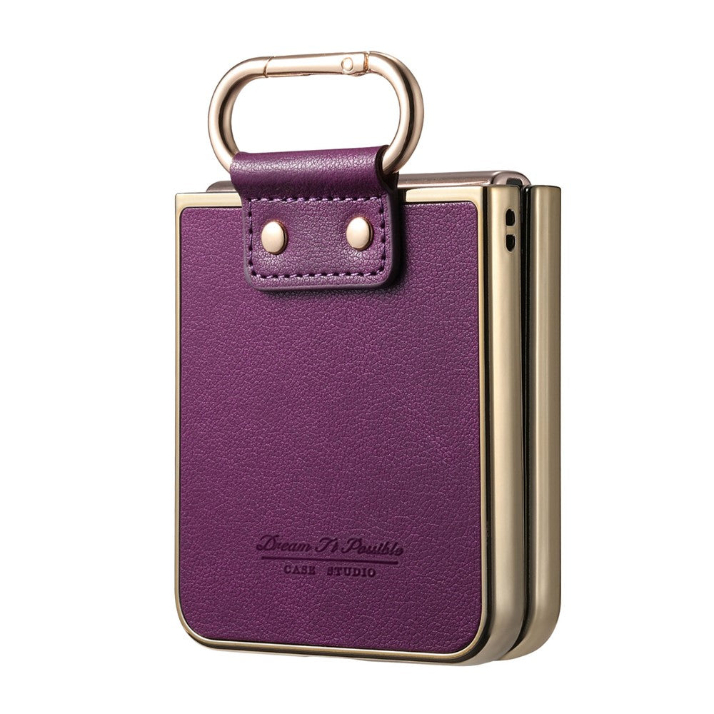 For Huawei nova Flip 5G Case Electroplating Leather Coated PC Phone Cover with Spring Ring Buckle Kickstand