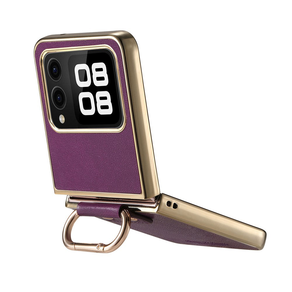 For Huawei nova Flip 5G Case Electroplating Leather Coated PC Phone Cover with Spring Ring Buckle Kickstand