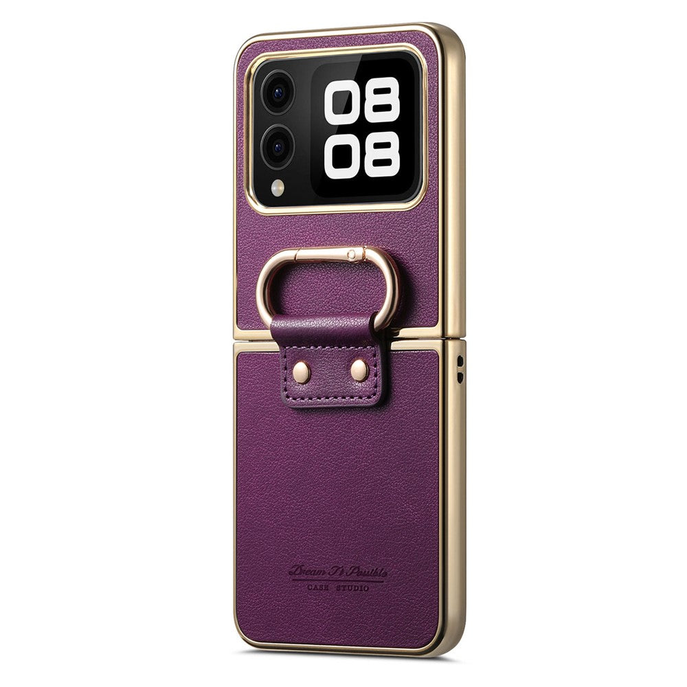 For Huawei nova Flip 5G Case Electroplating Leather Coated PC Phone Cover with Spring Ring Buckle Kickstand