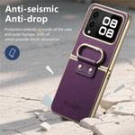 For Huawei nova Flip 5G Case Electroplating Leather Coated PC Phone Cover with Spring Ring Buckle Kickstand