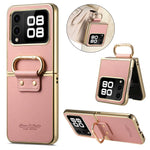 For Huawei nova Flip 5G Case Electroplating Leather Coated PC Phone Cover with Spring Ring Buckle Kickstand