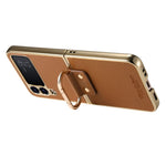 Til Samsung Galaxy Z Flip4 5G cover Galvaniseret læderbelagt PC-telefoncover med fjederringspændefod
