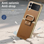 Til Samsung Galaxy Z Flip4 5G cover Galvaniseret læderbelagt PC-telefoncover med fjederringspændefod