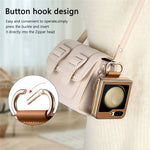 For Samsung Galaxy Z Flip5 5G Case Electroplating Leather Coated PC Phone Cover with Spring Ring Buckle Kickstand