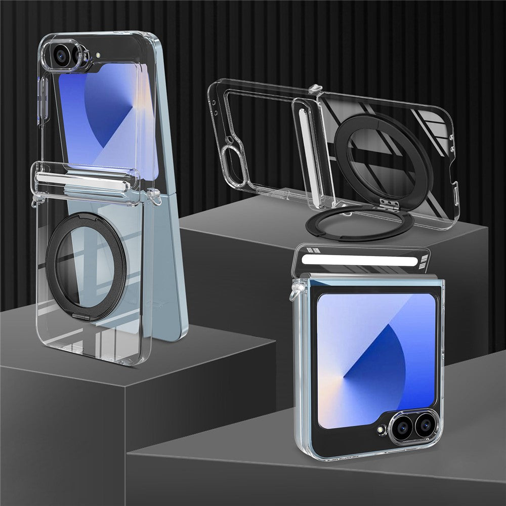 For Samsung Galaxy Z Flip6 5G Kickstand Crystal Magnetic Case TPU PC Phone Cover Magnetic Hinge Protection
