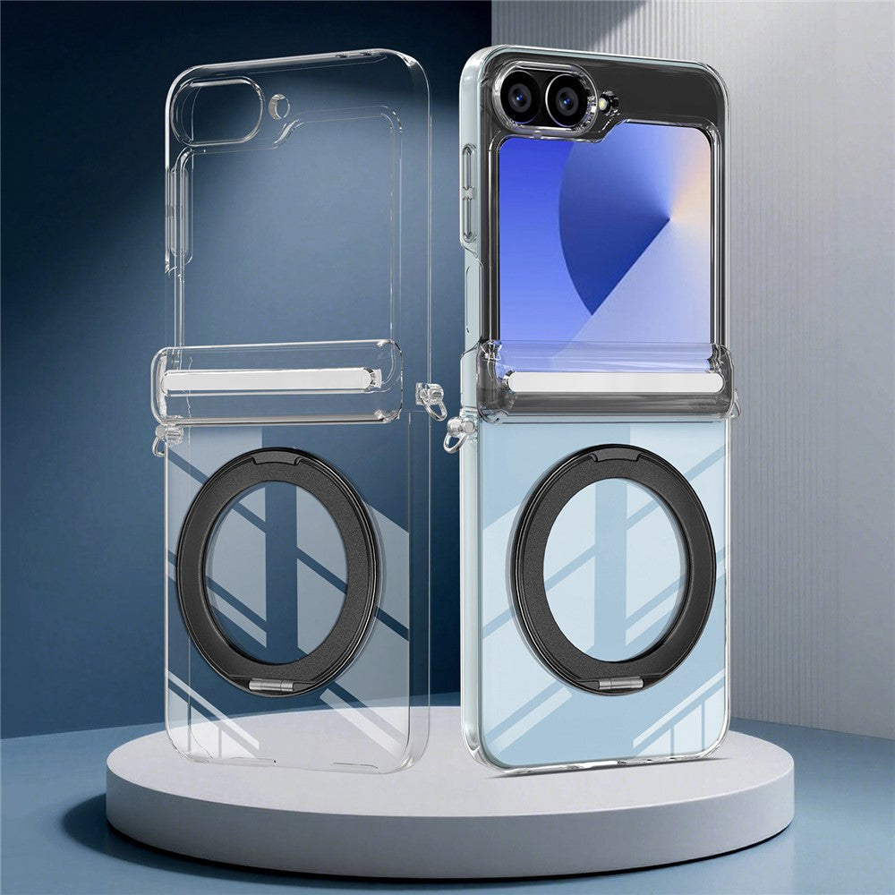 For Samsung Galaxy Z Flip6 5G Kickstand Crystal Magnetic Case TPU PC Phone Cover Magnetic Hinge Protection
