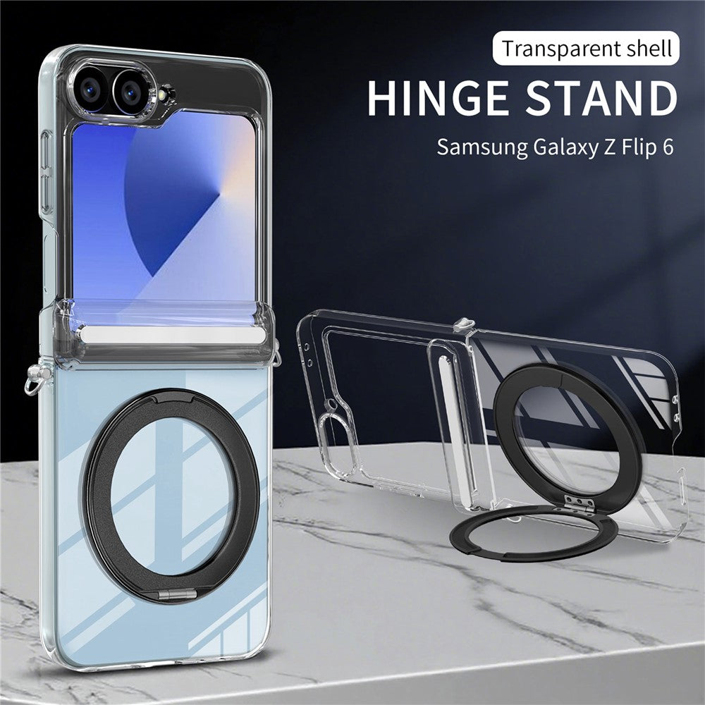 For Samsung Galaxy Z Flip6 5G Kickstand Crystal Magnetic Case TPU PC Phone Cover Magnetic Hinge Protection