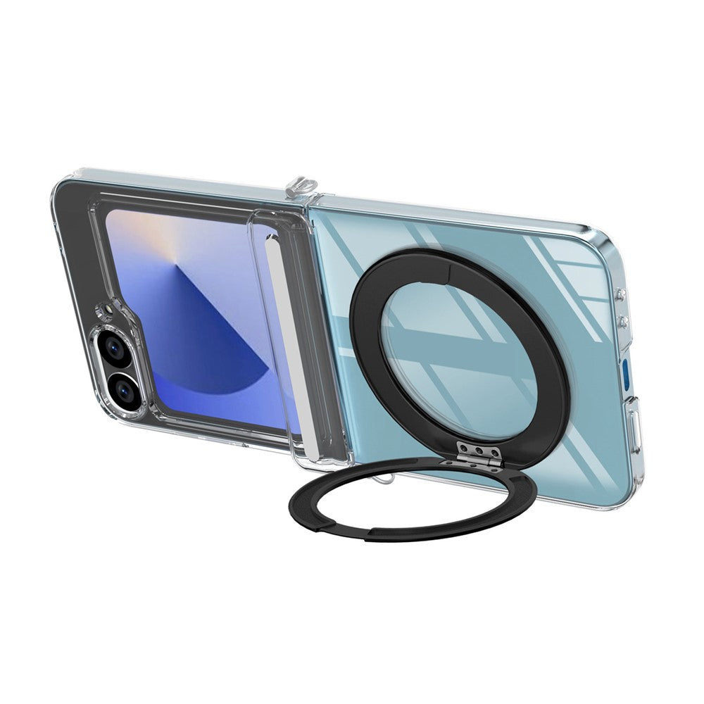 For Samsung Galaxy Z Flip6 5G Kickstand Crystal Magnetic Case TPU PC Phone Cover Magnetic Hinge Protection