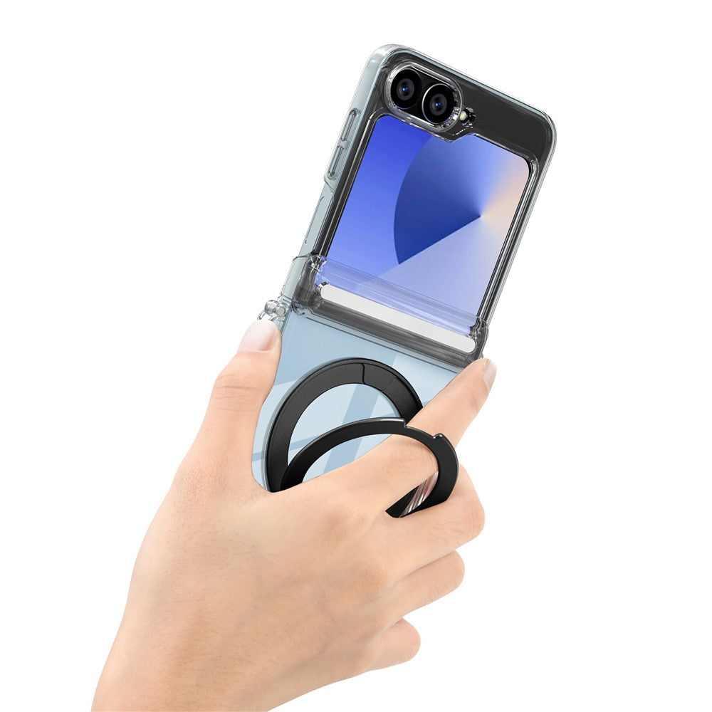 For Samsung Galaxy Z Flip6 5G Kickstand Crystal Magnetic Case TPU PC Phone Cover Magnetic Hinge Protection