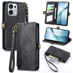 For Oppo A6 Pro 5G  /  F31 5G Case Zipper Wallet Geometry Lines Leather Phone Cover with Strap