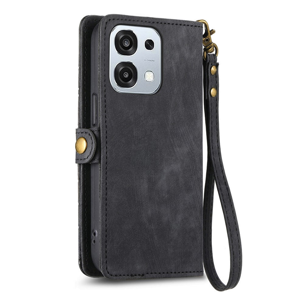 For Oppo A6 Pro 5G  /  F31 5G Case Zipper Wallet Geometry Lines Leather Phone Cover with Strap