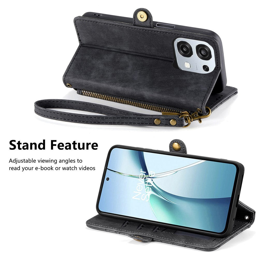 For Oppo A6 Pro 5G  /  F31 5G Case Zipper Wallet Geometry Lines Leather Phone Cover with Strap