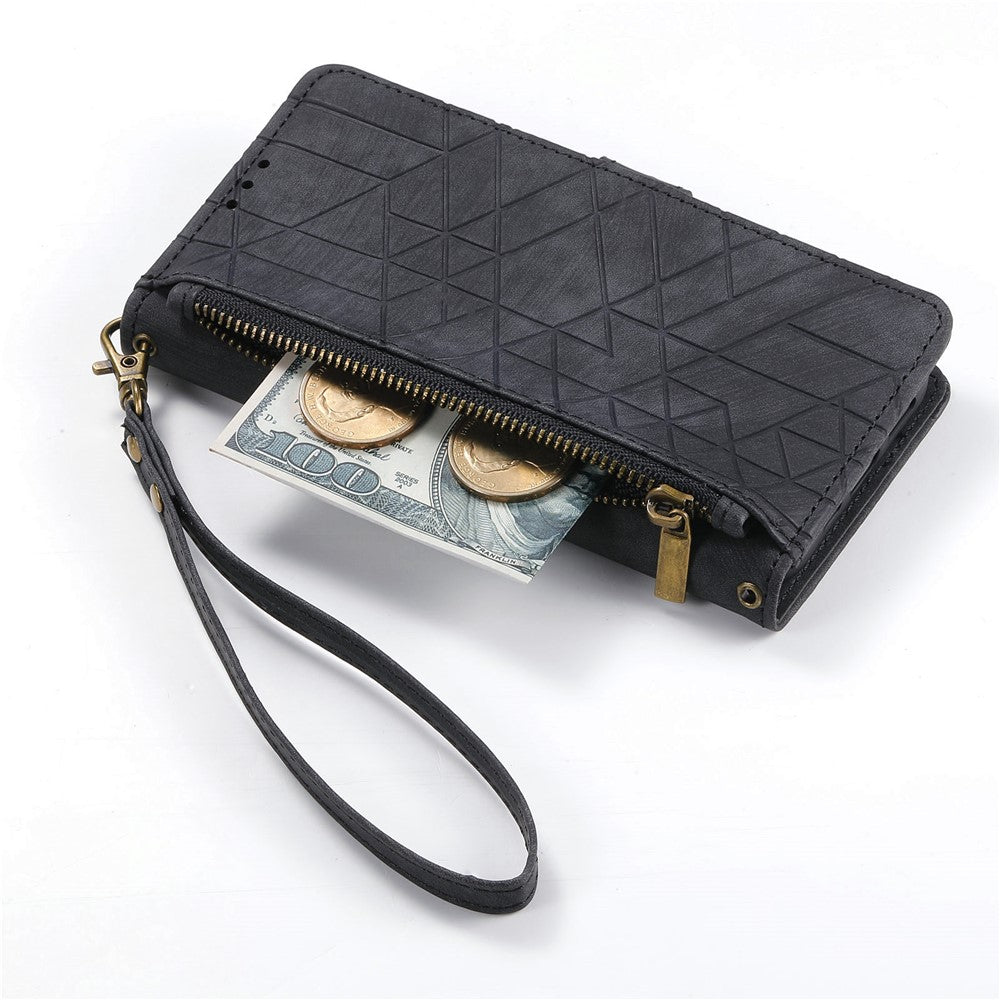 For Oppo A6 Pro 5G  /  F31 5G Case Zipper Wallet Geometry Lines Leather Phone Cover with Strap