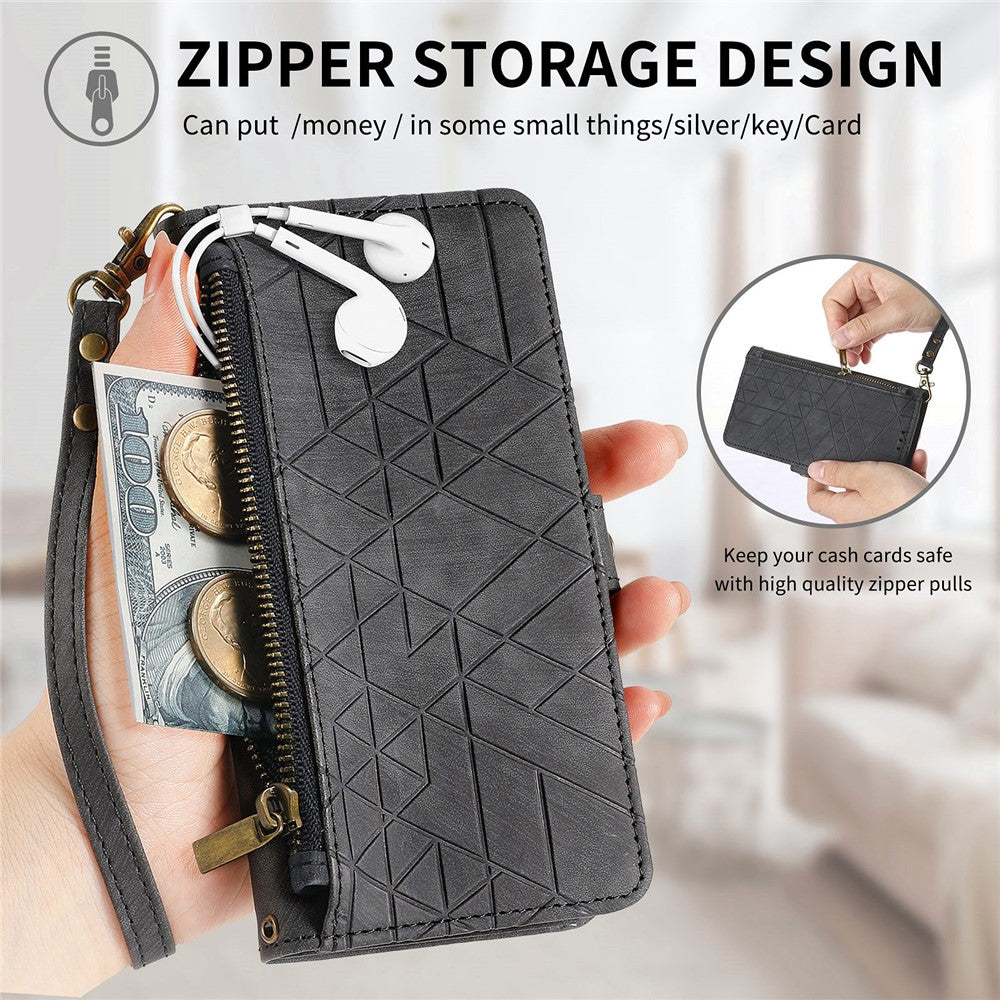 For Oppo A6 Pro 5G  /  F31 5G Case Zipper Wallet Geometry Lines Leather Phone Cover with Strap