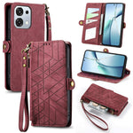 For Oppo A6 Pro 5G  /  F31 5G Case Zipper Wallet Geometry Lines Leather Phone Cover with Strap