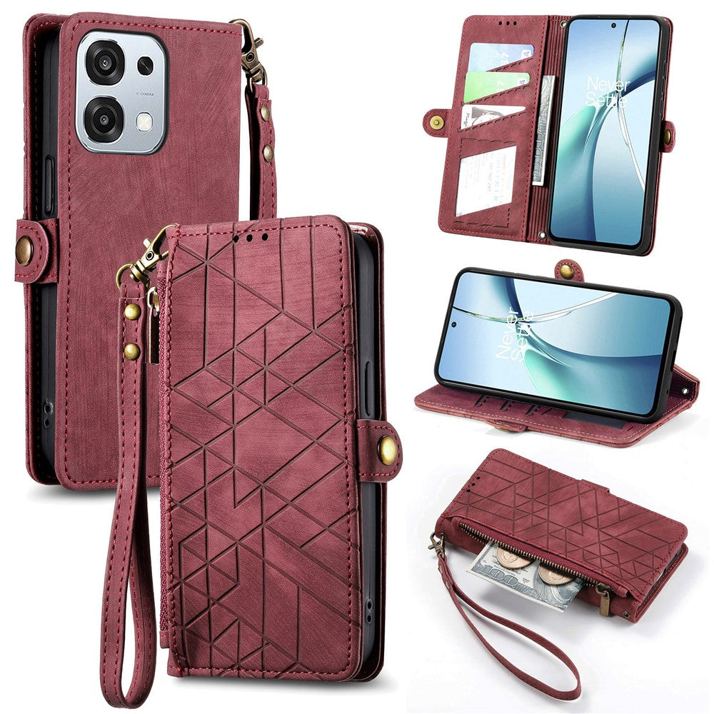 For Oppo A6 Pro 5G  /  F31 5G Case Zipper Wallet Geometry Lines Leather Phone Cover with Strap