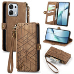 For Oppo A6 Pro 5G  /  F31 5G Case Zipper Wallet Geometry Lines Leather Phone Cover with Strap