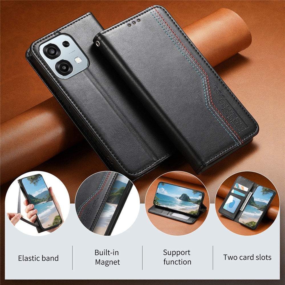 For Oppo A6 Pro 5G  /  F31 5G Case Wallet Tri-Color Stitching Leather Phone Cover with Elastic Wristband