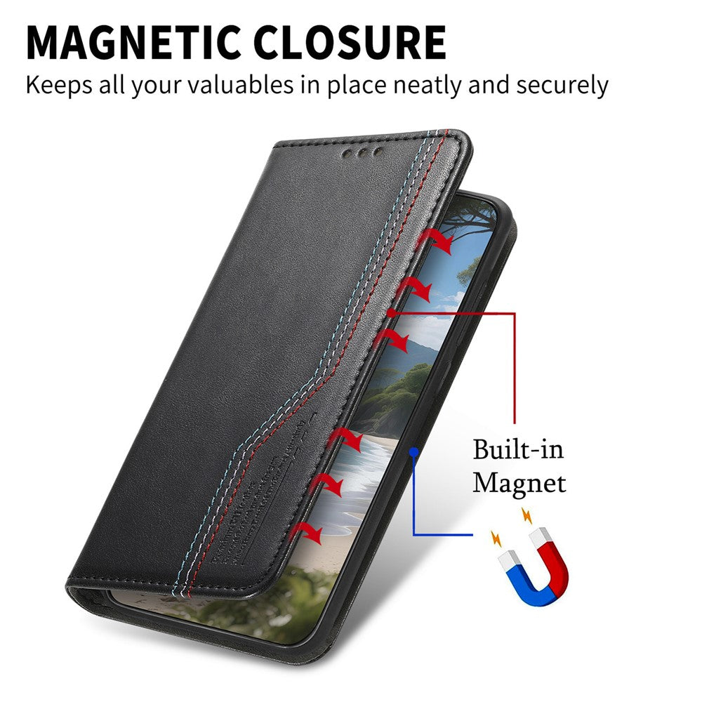 For Oppo A6 Pro 5G  /  F31 5G Case Wallet Tri-Color Stitching Leather Phone Cover with Elastic Wristband