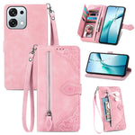For Oppo A6 Pro 5G  /  F31 5G Zipper Wallet Case with Strap Flower Imprint PU Leather Phone Cover