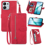 For Oppo A6 Pro 5G  /  F31 5G Zipper Wallet Case with Strap Flower Imprint PU Leather Phone Cover