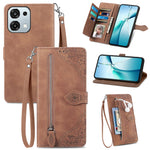 For Oppo A6 Pro 5G  /  F31 5G Zipper Wallet Case with Strap Flower Imprint PU Leather Phone Cover