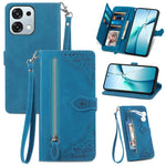 For Oppo A6 Pro 5G  /  F31 5G Zipper Wallet Case with Strap Flower Imprint PU Leather Phone Cover