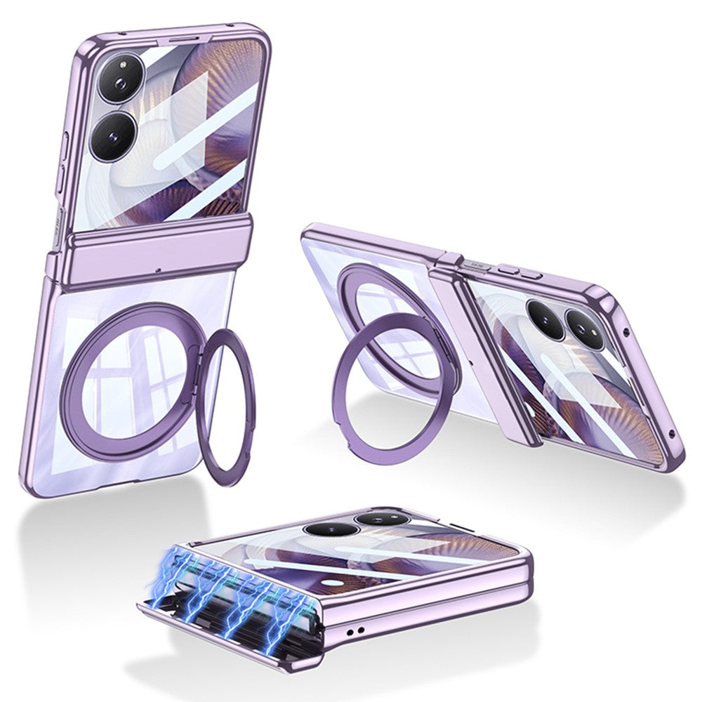 GKK For Xiaomi Mix Flip 2 Magnetic Case Ring Kickstand Electroplating Clear PC Phone Cover with Rear Screen Film