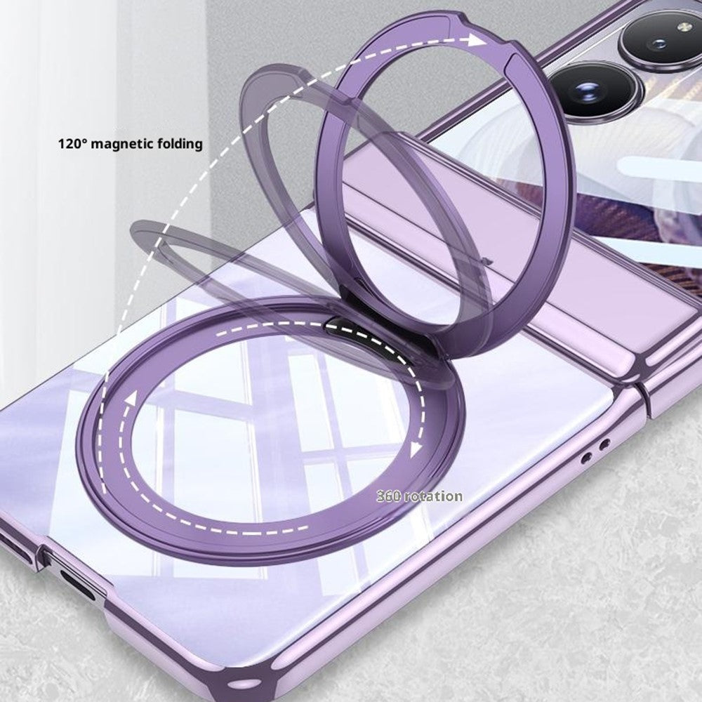 GKK For Xiaomi Mix Flip 2 Magnetic Case Ring Kickstand Electroplating Clear PC Phone Cover with Rear Screen Film