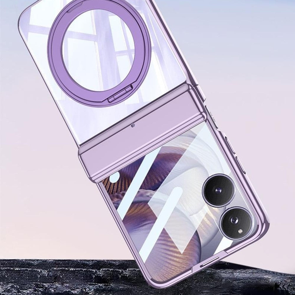 GKK For Xiaomi Mix Flip 2 Magnetic Case Ring Kickstand Electroplating Clear PC Phone Cover with Rear Screen Film