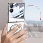 GKK For Xiaomi Mix Flip 2 Magnetic Case Ring Kickstand Electroplating Clear PC Phone Cover with Rear Screen Film