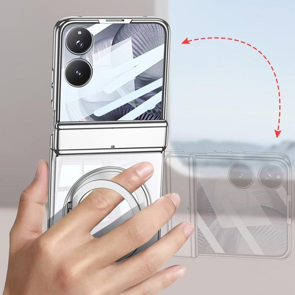 GKK For Xiaomi Mix Flip 2 Magnetic Case Ring Kickstand Electroplating Clear PC Phone Cover with Rear Screen Film