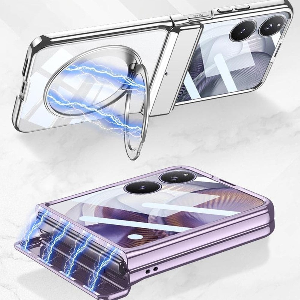 GKK For Xiaomi Mix Flip 2 Magnetic Case Ring Kickstand Electroplating Clear PC Phone Cover with Rear Screen Film