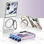 GKK For Xiaomi Mix Flip 2 Magnetic Case Ring Kickstand Electroplating Clear PC Phone Cover with Rear Screen Film