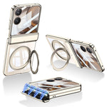 GKK For Xiaomi Mix Flip 2 Magnetic Case Ring Kickstand Electroplating Clear PC Phone Cover with Rear Screen Film