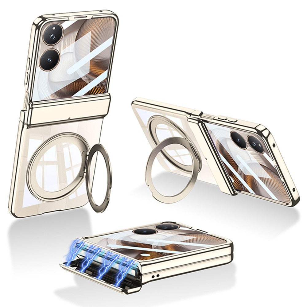 GKK For Xiaomi Mix Flip 2 Magnetic Case Ring Kickstand Electroplating Clear PC Phone Cover with Rear Screen Film