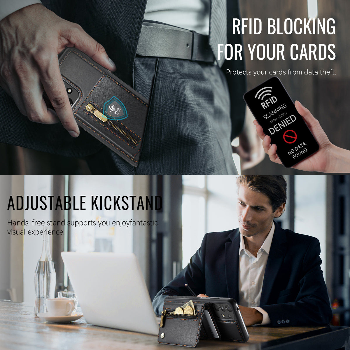JEEHOOD För Samsung Galaxy A52 5G / Galaxy A52s 5G / Galaxy A52 4G Skal J12 Magnetiskt Avtagbart Dragkedja Plånbok Stativ Läder Bakstycke Magnetiskt Skal