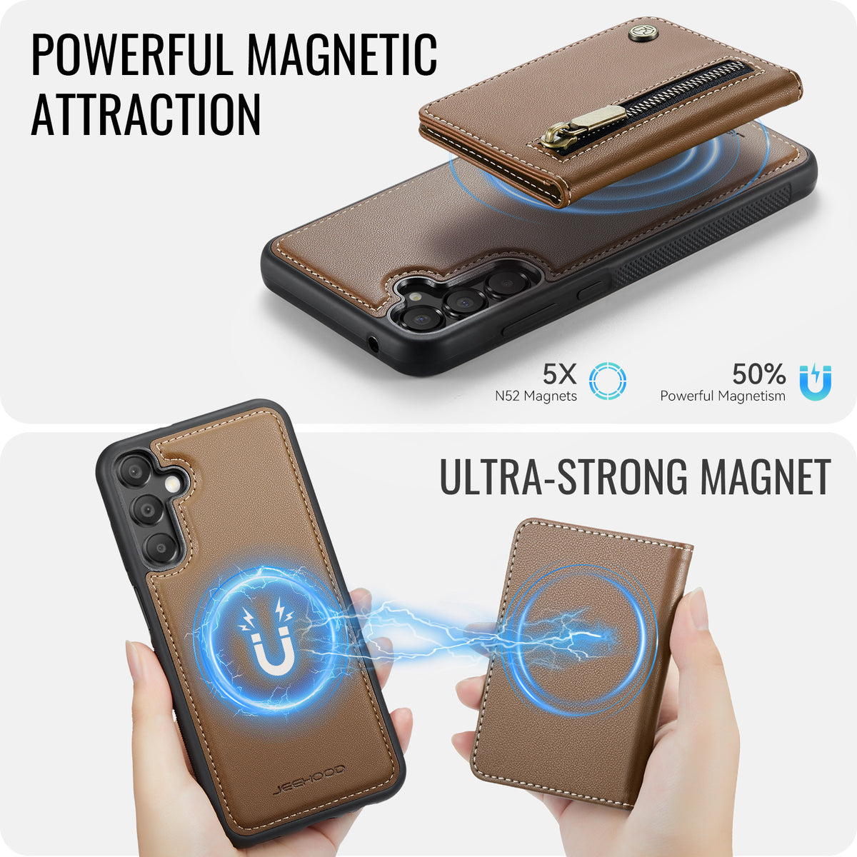 JEEHOOD til Samsung Galaxy A55 5G Cover J12 Magnetisk Aftagelig Lynlås Pung Stativ Læder Bagcover Magnetisk Cover