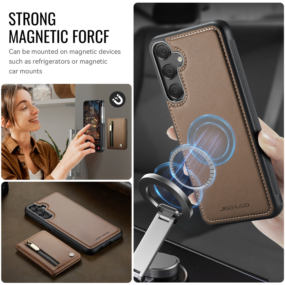 JEEHOOD til Samsung Galaxy A55 5G Cover J12 Magnetisk Aftagelig Lynlås Pung Stativ Læder Bagcover Magnetisk Cover