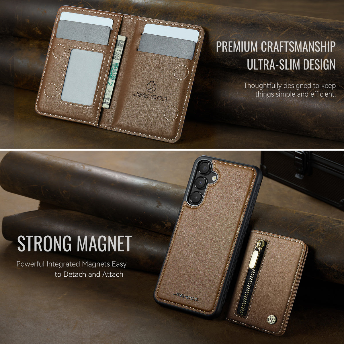 JEEHOOD til Samsung Galaxy A55 5G Cover J12 Magnetisk Aftagelig Lynlås Pung Stativ Læder Bagcover Magnetisk Cover