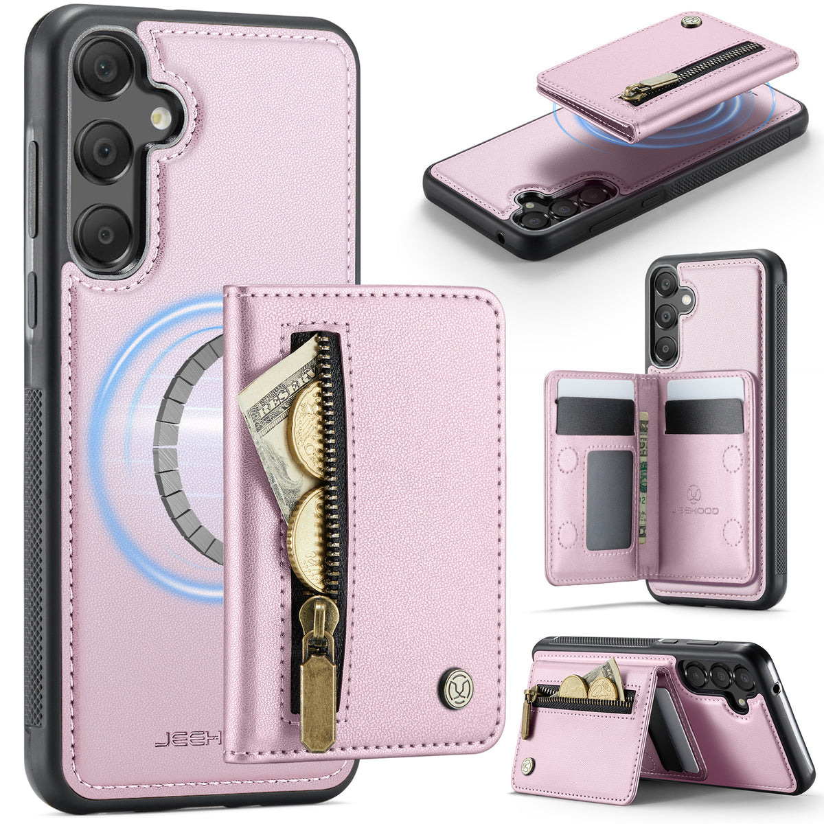 JEEHOOD til Samsung Galaxy A55 5G Cover J12 Magnetisk Aftagelig Lynlås Pung Stativ Læder Bagcover Magnetisk Cover