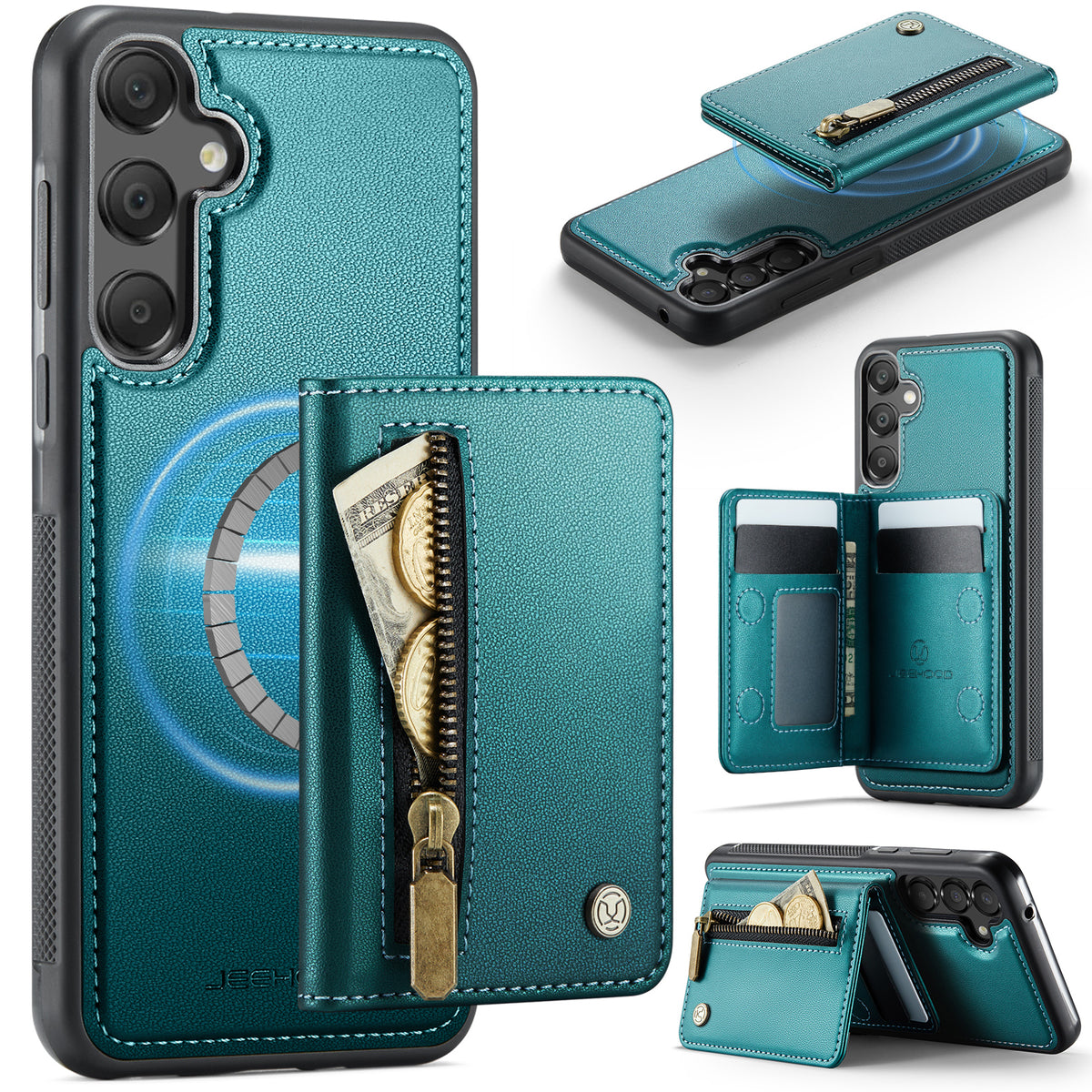 JEEHOOD til Samsung Galaxy A55 5G Cover J12 Magnetisk Aftagelig Lynlås Pung Stativ Læder Bagcover Magnetisk Cover