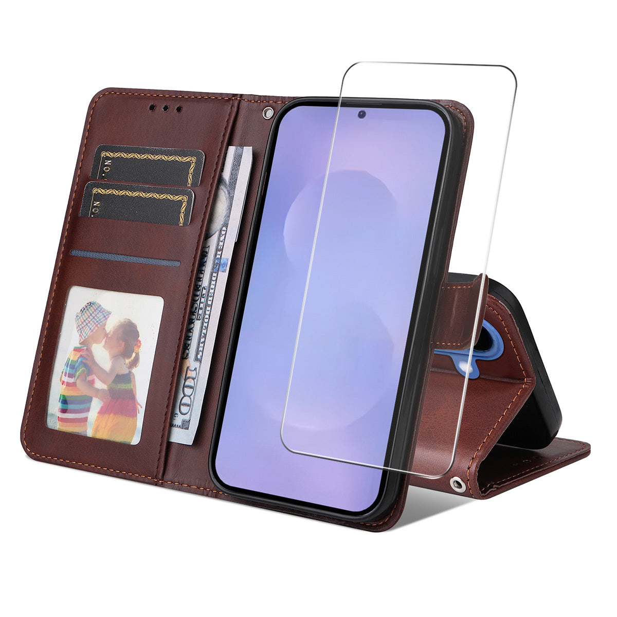 ENKAY For Samsung Galaxy S26  HAT PRINCE Wallet Case Leather Phone Stand Cover with 0.18mm Screen Protector, Ultrasonic Fingerprint Unlock