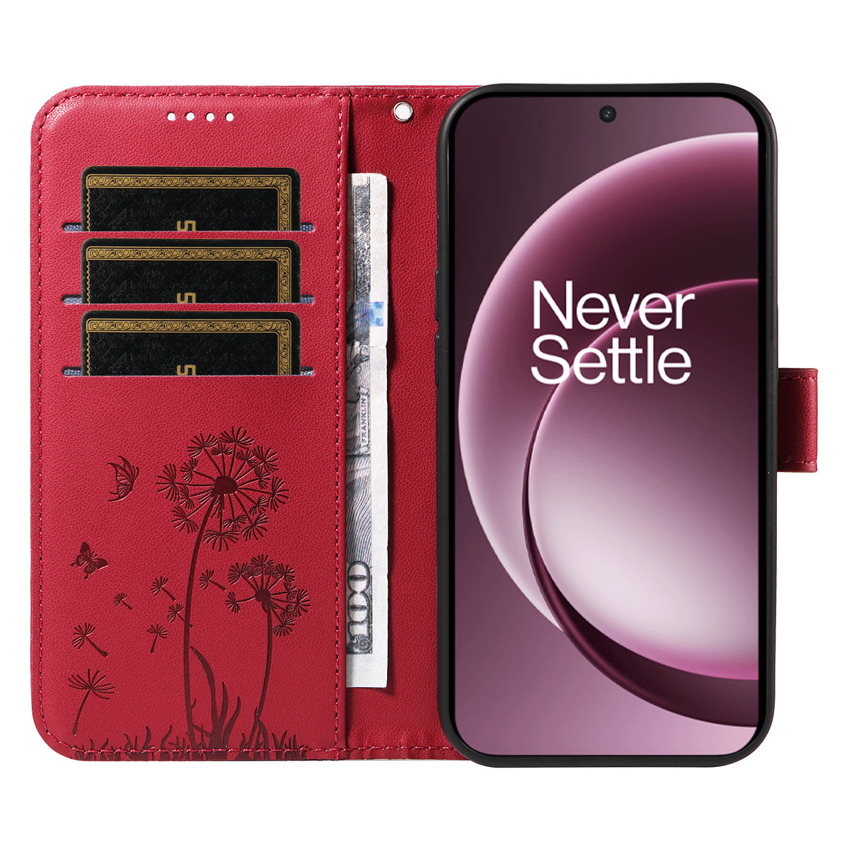 OnePlus 15 5G Läderplånboksfodral med rem Maskrostryck mobilstativfodral