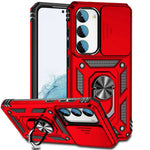 For Samsung Galaxy S23 Back Case, Slide Camera Protector Design Shockproof PC + TPU Protective Phone Cover with Metal Ring Kickstand